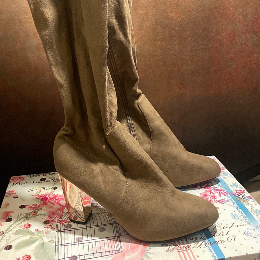 Tan suede knee high boots